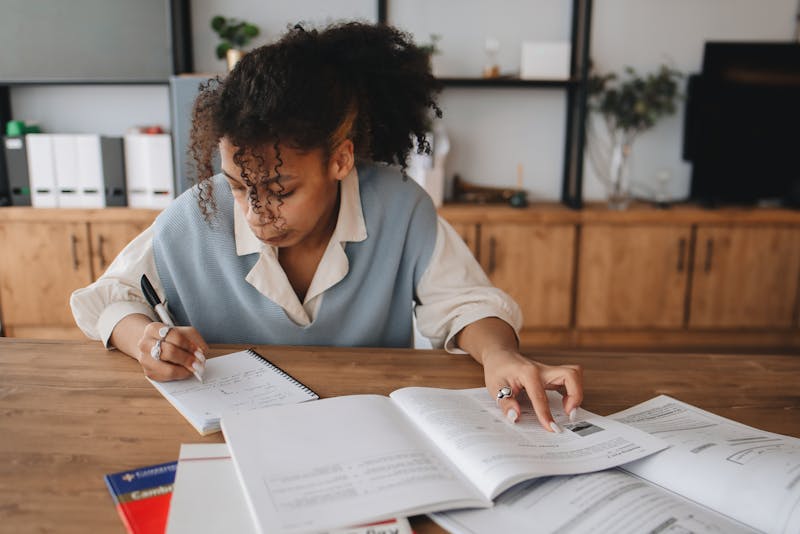 a girl studying